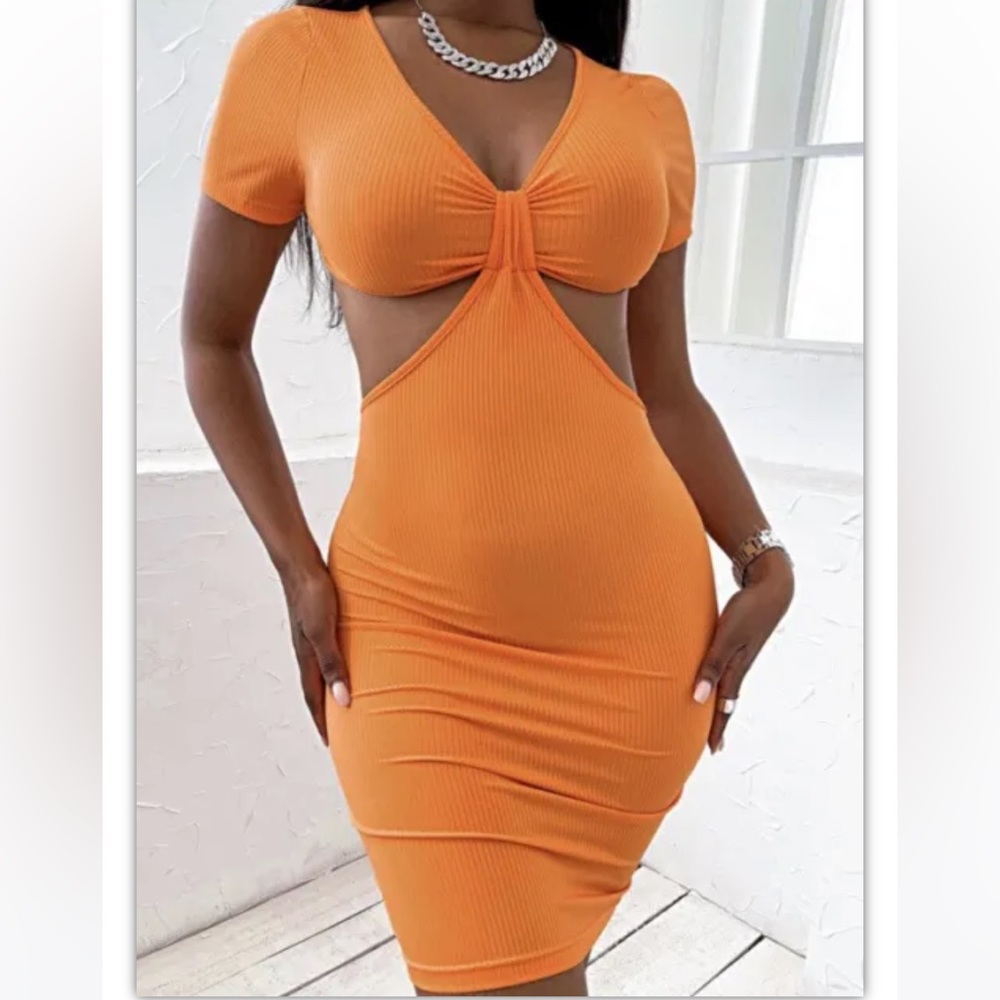 Orange Cutout Dancer Club Bodycon Dress SZ Small or LARGE Vacation Honeymoon NEW